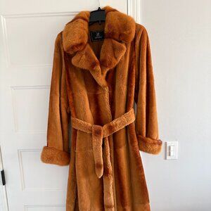 Stunning Real Fur  Sheared Mink Long Coat with belt and slits on the sides